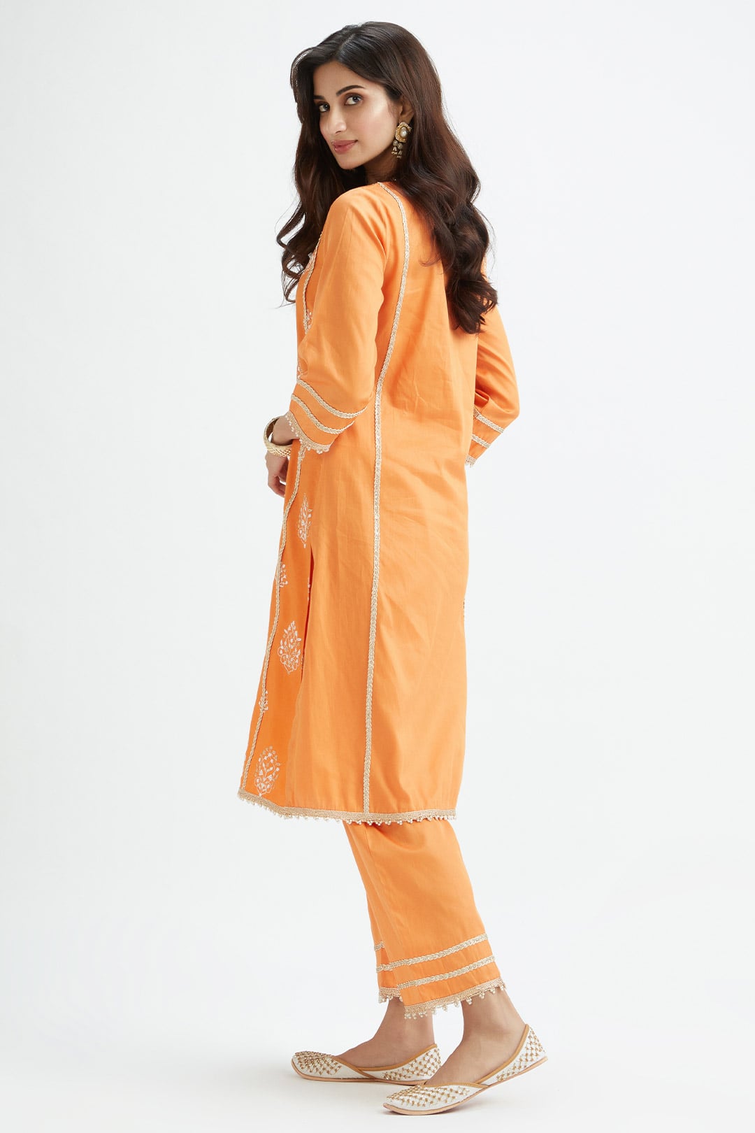 Mulmul Supima Satin Jane Orange Kurta With Jane Orange Pant