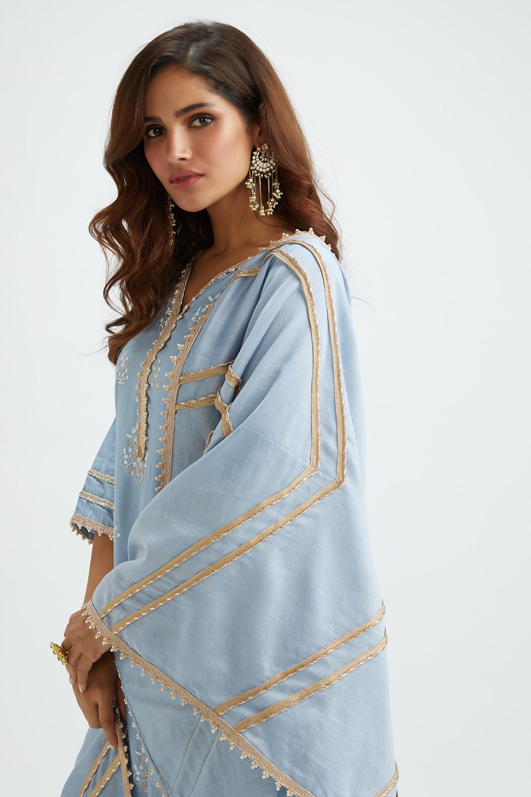 Mulmul Supima Satin Jane Blue Kurta With Jane Blue Pant