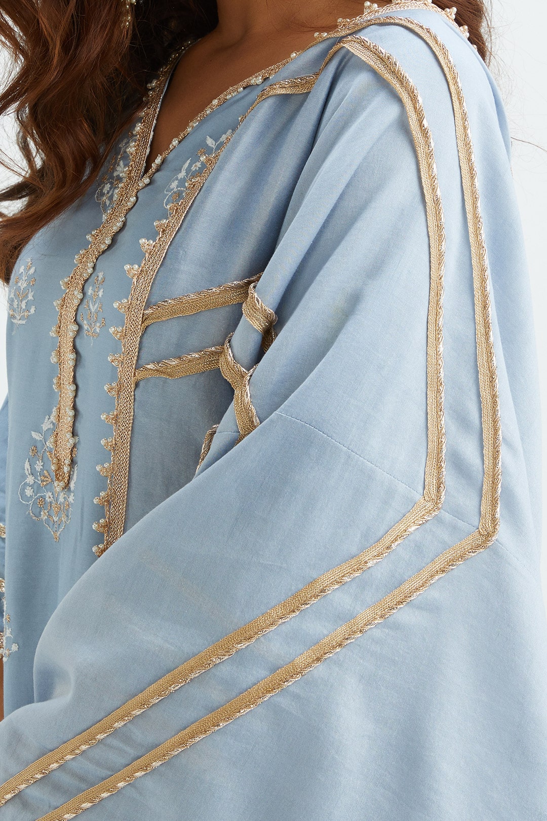 Mulmul Supima Satin Jane Blue Kurta With Jane Blue Pant