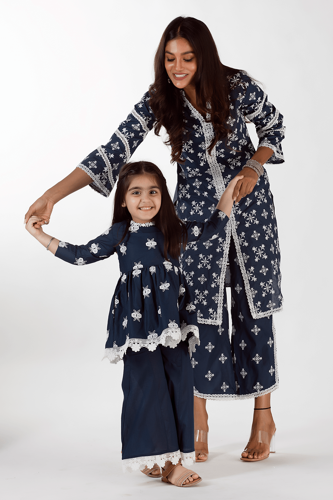 Mulmul Cotton Jolie Kurta Navy With Jolie Sharara Navy