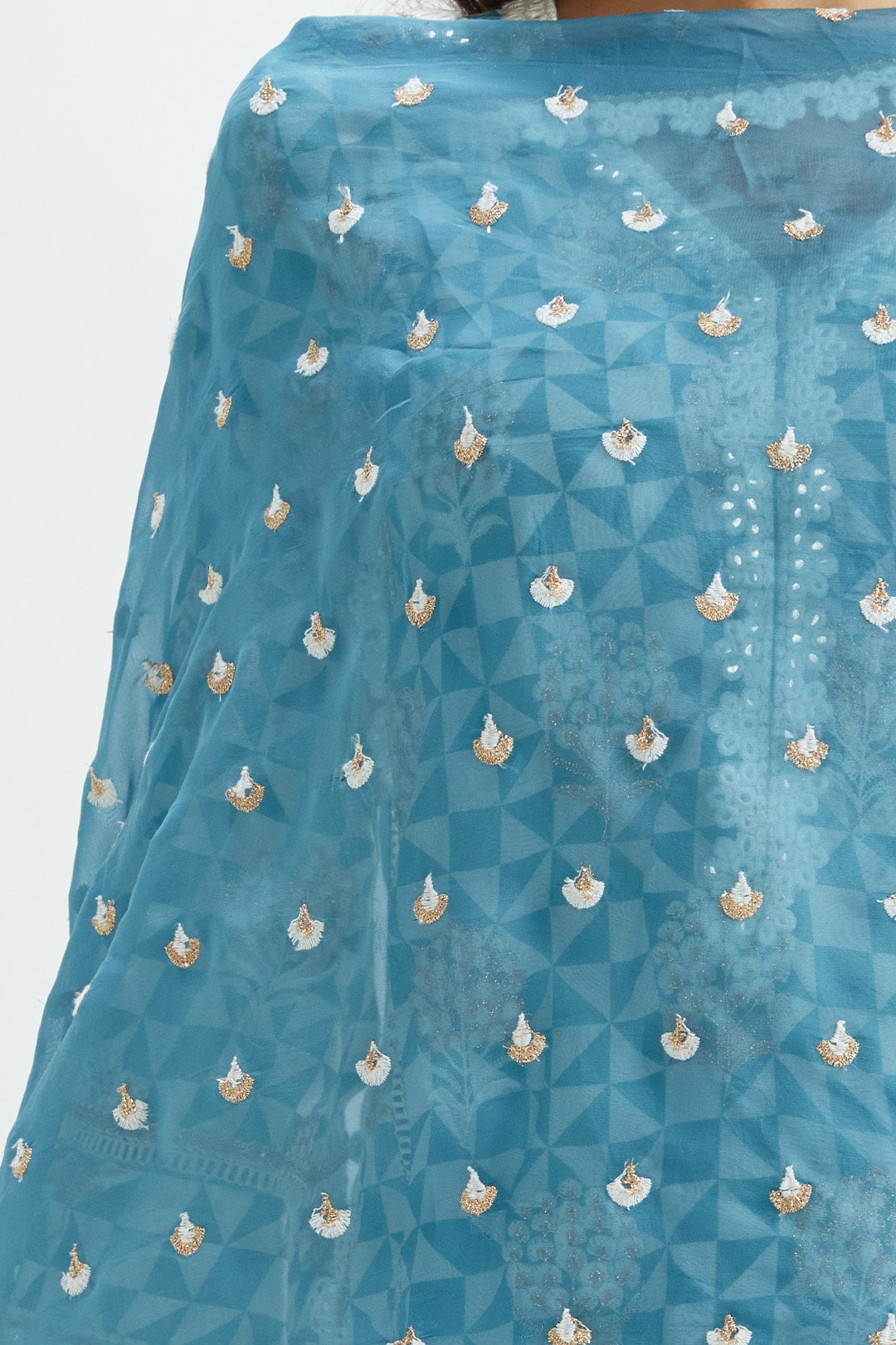 Mulmul Cupro Silk Leyton Teal Kurta With Leyton Teal Pallazo