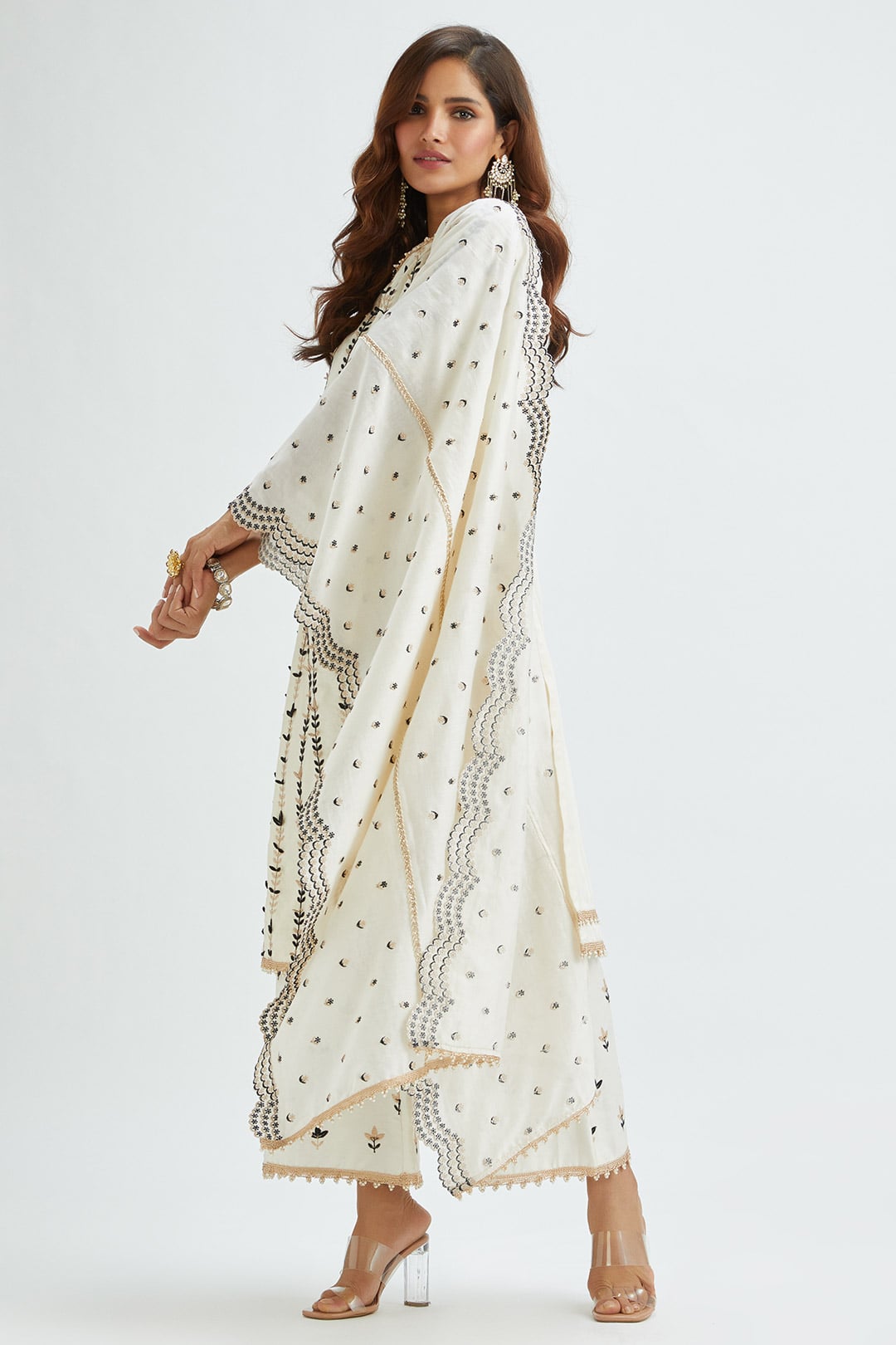 Mulmul Supima Satin Lynn Off White Kurta With Lynn Off White Pant