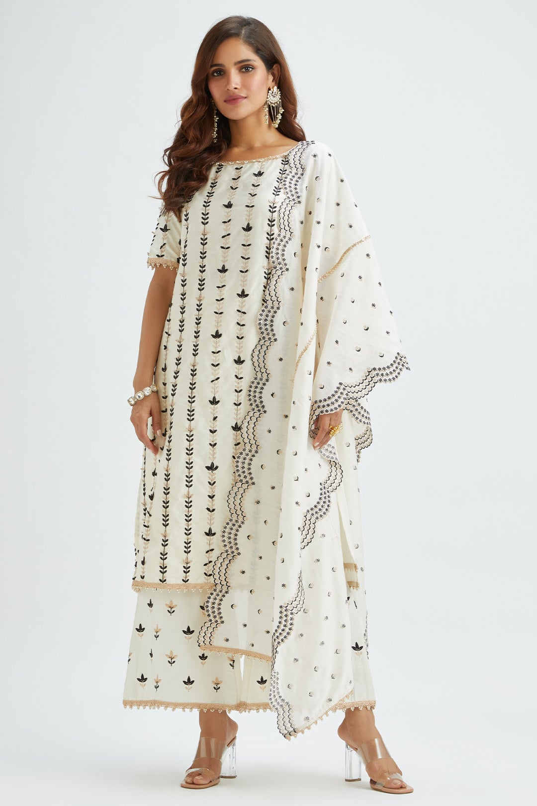 Mulmul Supima Satin Lynn Off White Kurta With Lynn Off White Pant