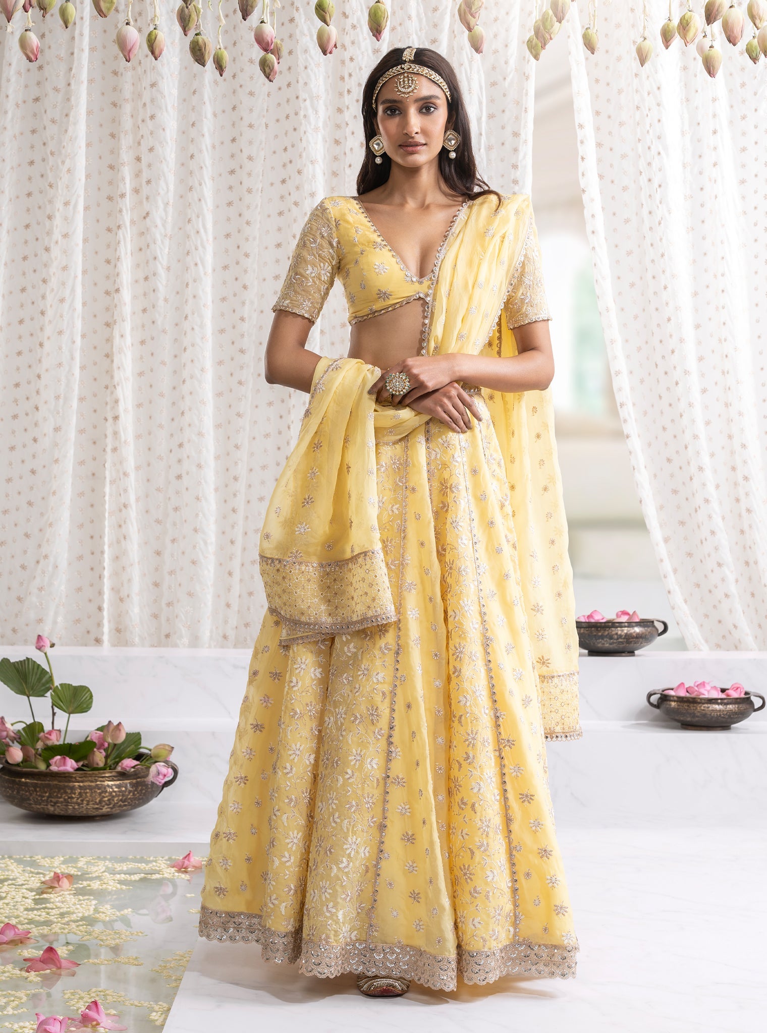 Mulmul Organza Madhvi Yellow Lehenga