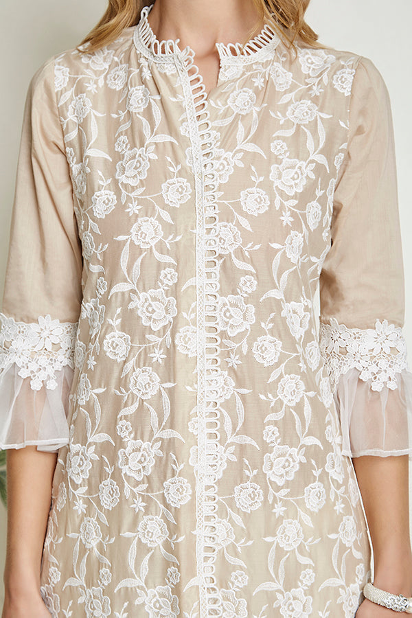 Mulmul Rose Beige Kurta with Slit Pyajama