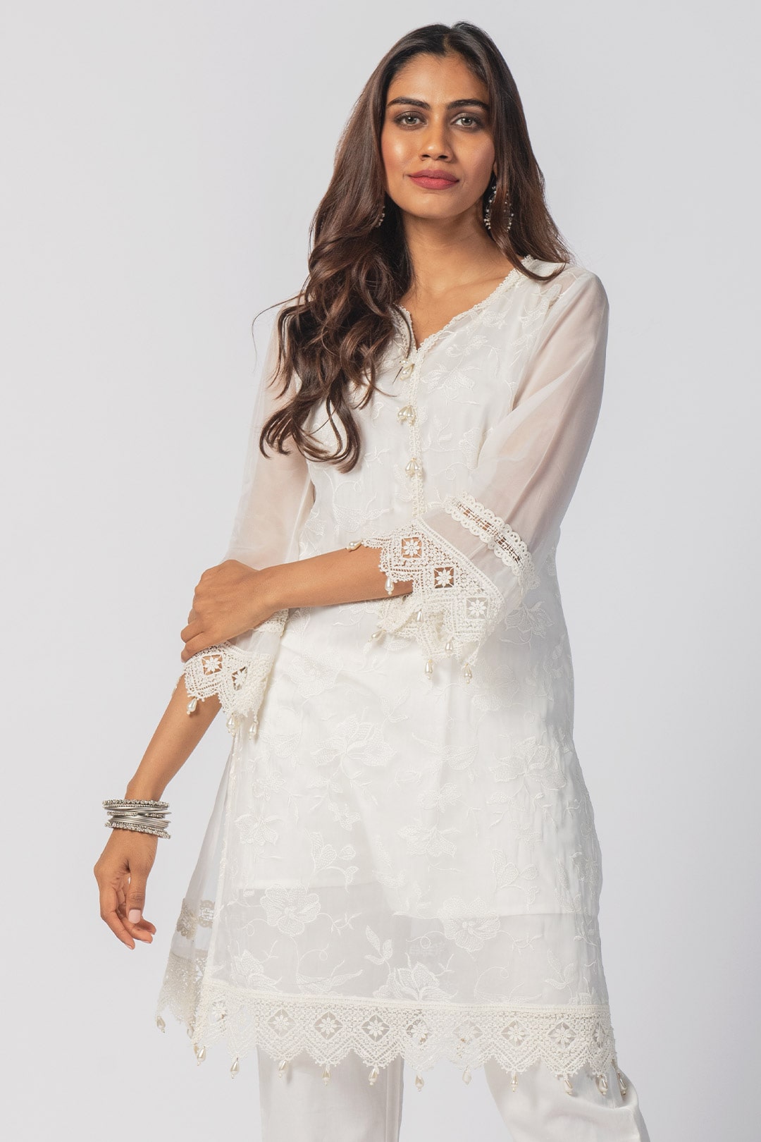 Mulmul Organza Maisy Off White Kurta