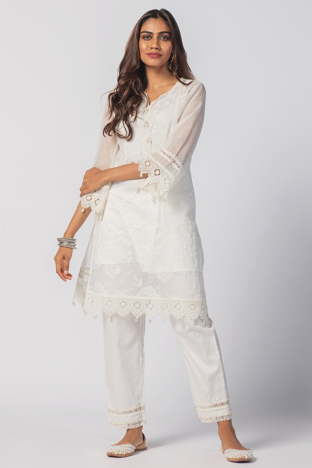 Mulmul Organza Maisy Off White Kurta