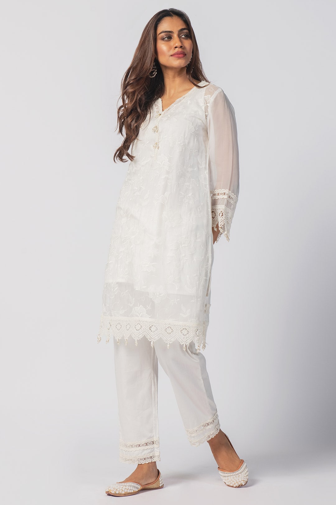 Mulmul Organza Maisy Off White Kurta