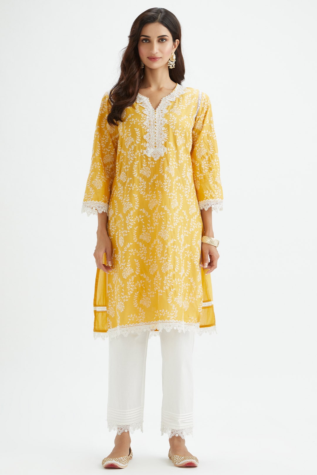 Mulmul Cotton Merlin Mustard Kurta