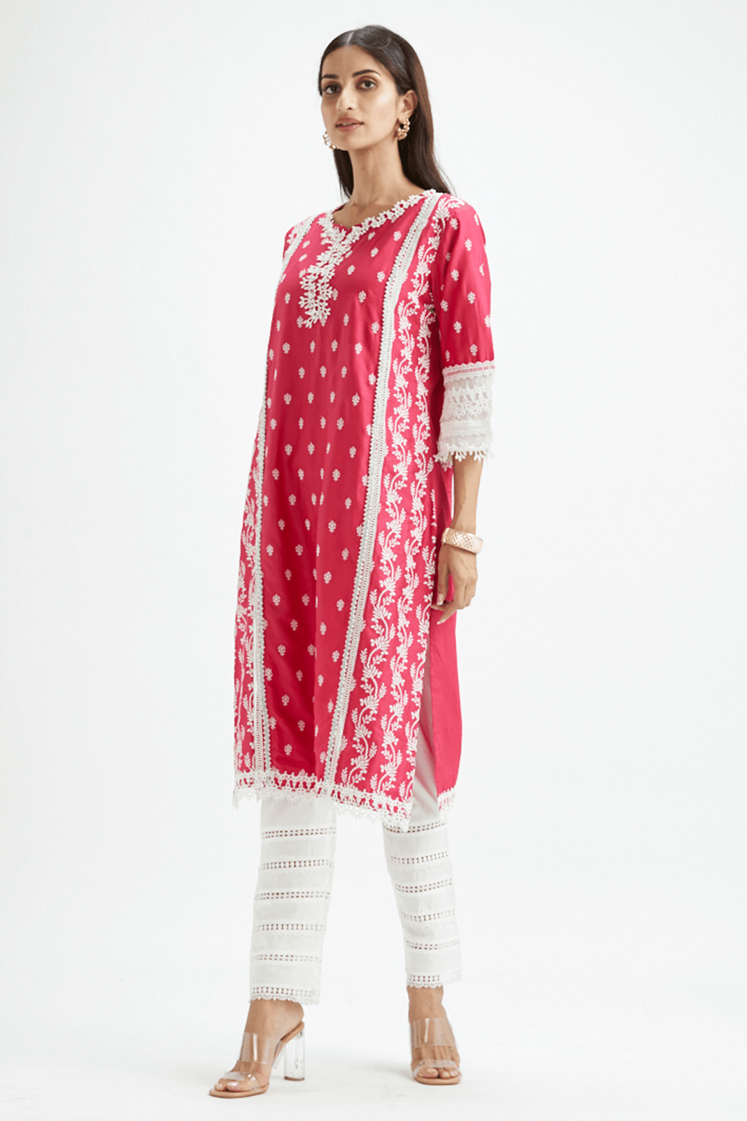 Mulmul Pima Satin Merry Kurta Fuchsia