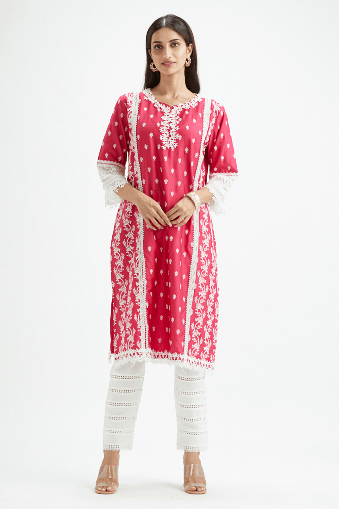 Mulmul Pima Satin Merry Kurta Fuchsia