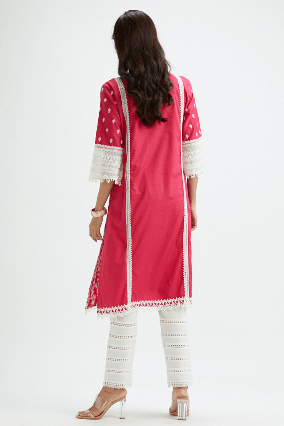 Mulmul Pima Satin Merry Kurta Fuchsia