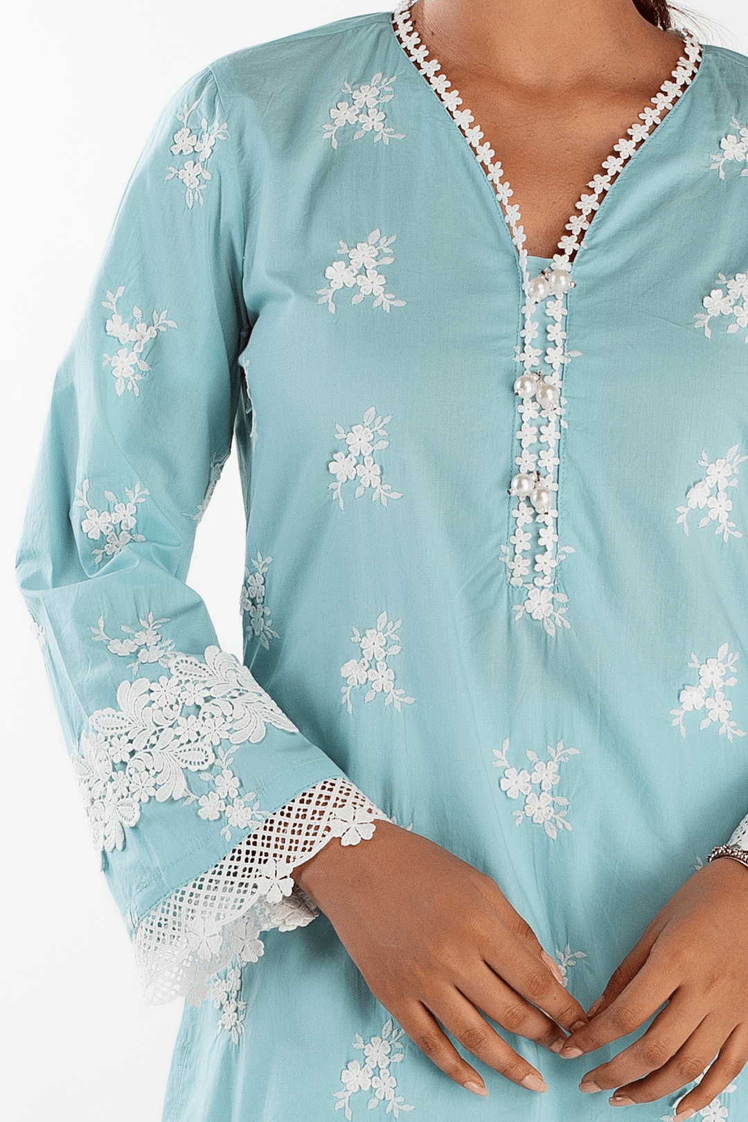 Mulmul Cotton Mist Turquoise Kurta