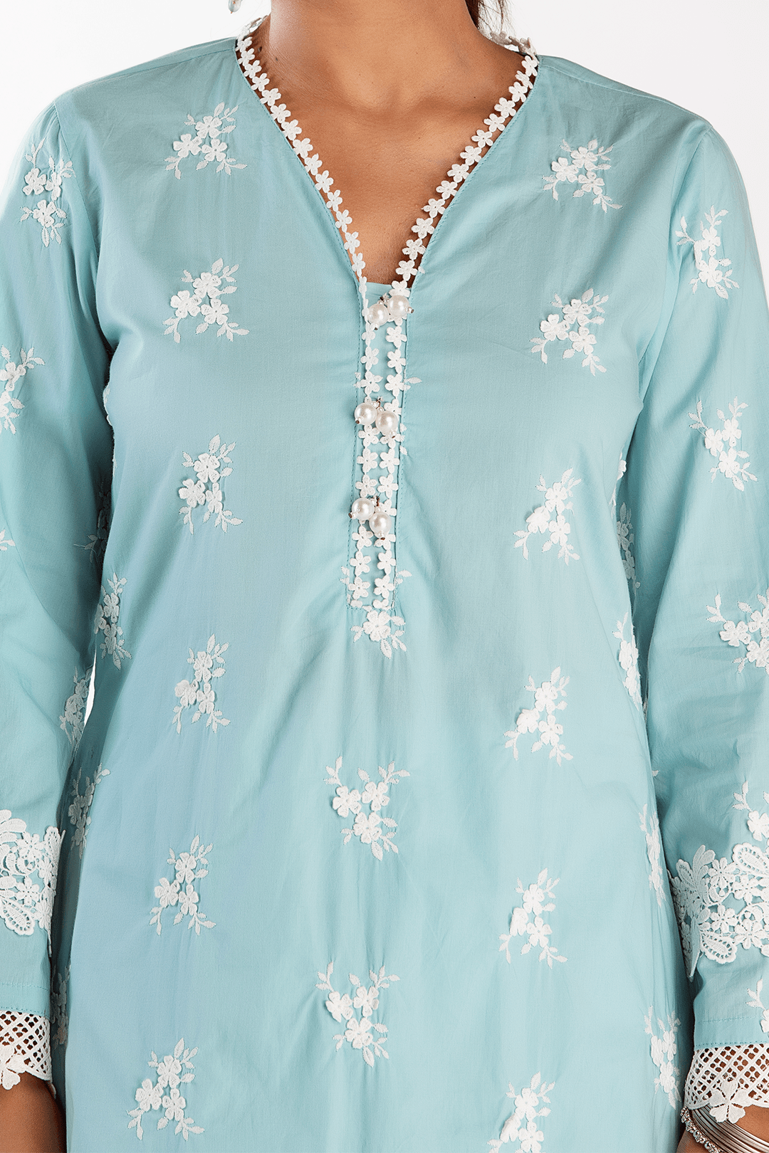 Mulmul Cotton Mist Turquoise Kurta