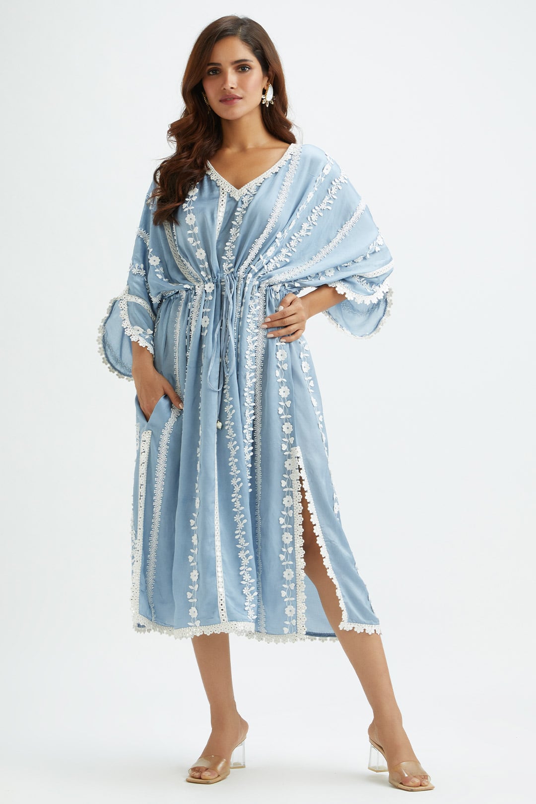 Mulmul Cupro Silk Montana Blue Kaftan