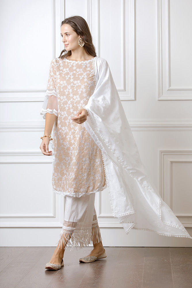 Mulmul Rosella Beige Kurta With Poppy Pyajama