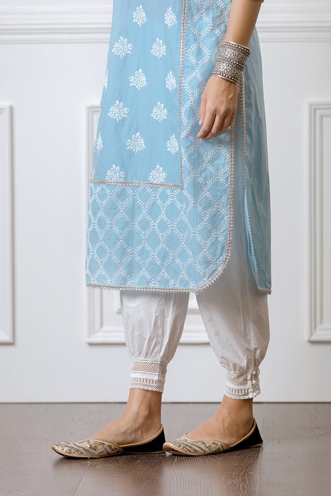 Mulmul Rosewood White Kurta With Harem pyajamas