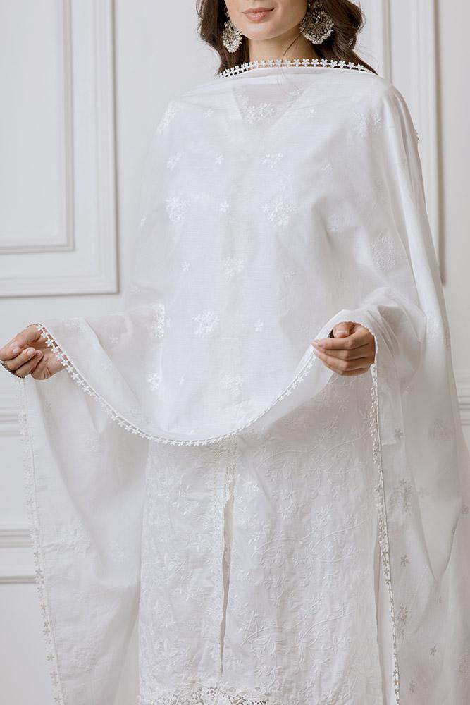 Mulmul Rosewood White Kurta With Harem pyajamas