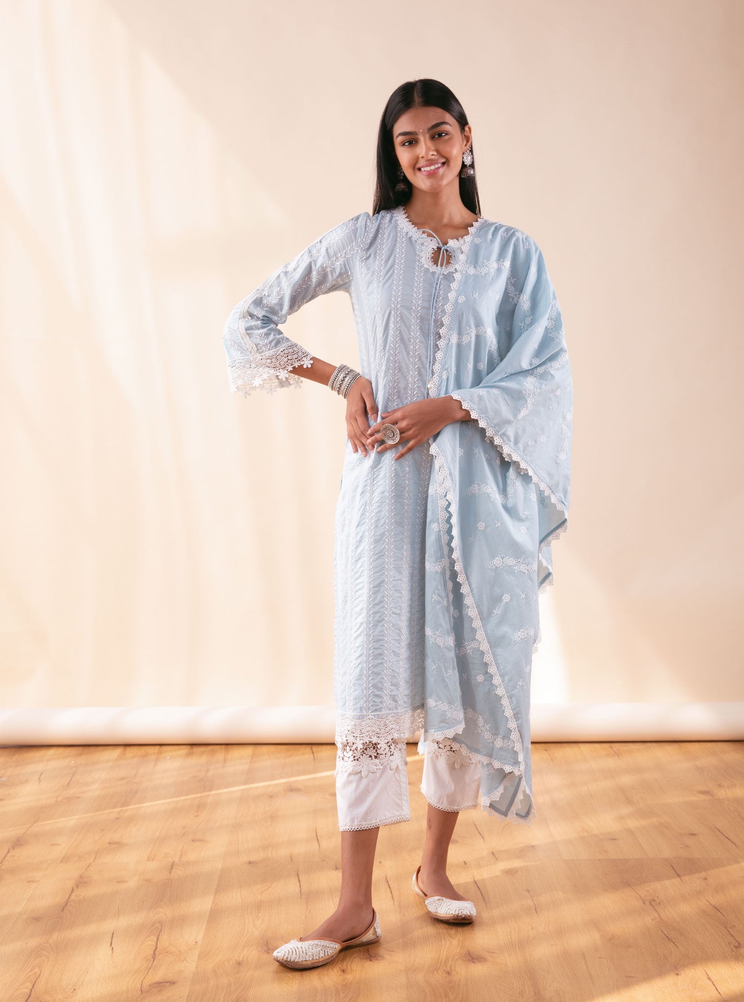 Mulmul Cotton Nina Light Blue Kurta