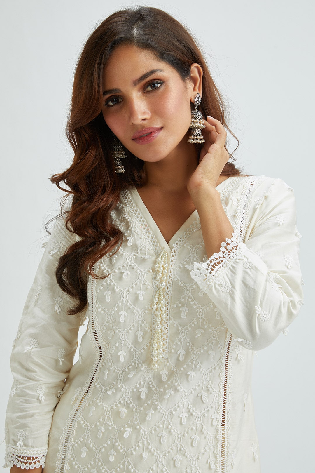 Mumul Supima Satin Ollie Off White Kurta