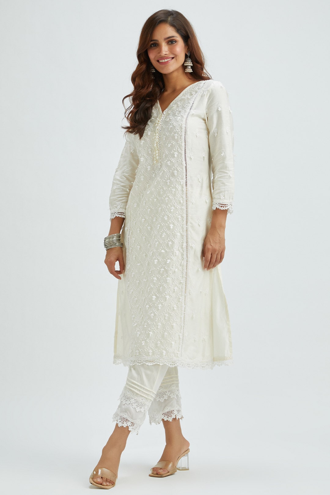 Mumul Supima Satin Ollie Off White Kurta