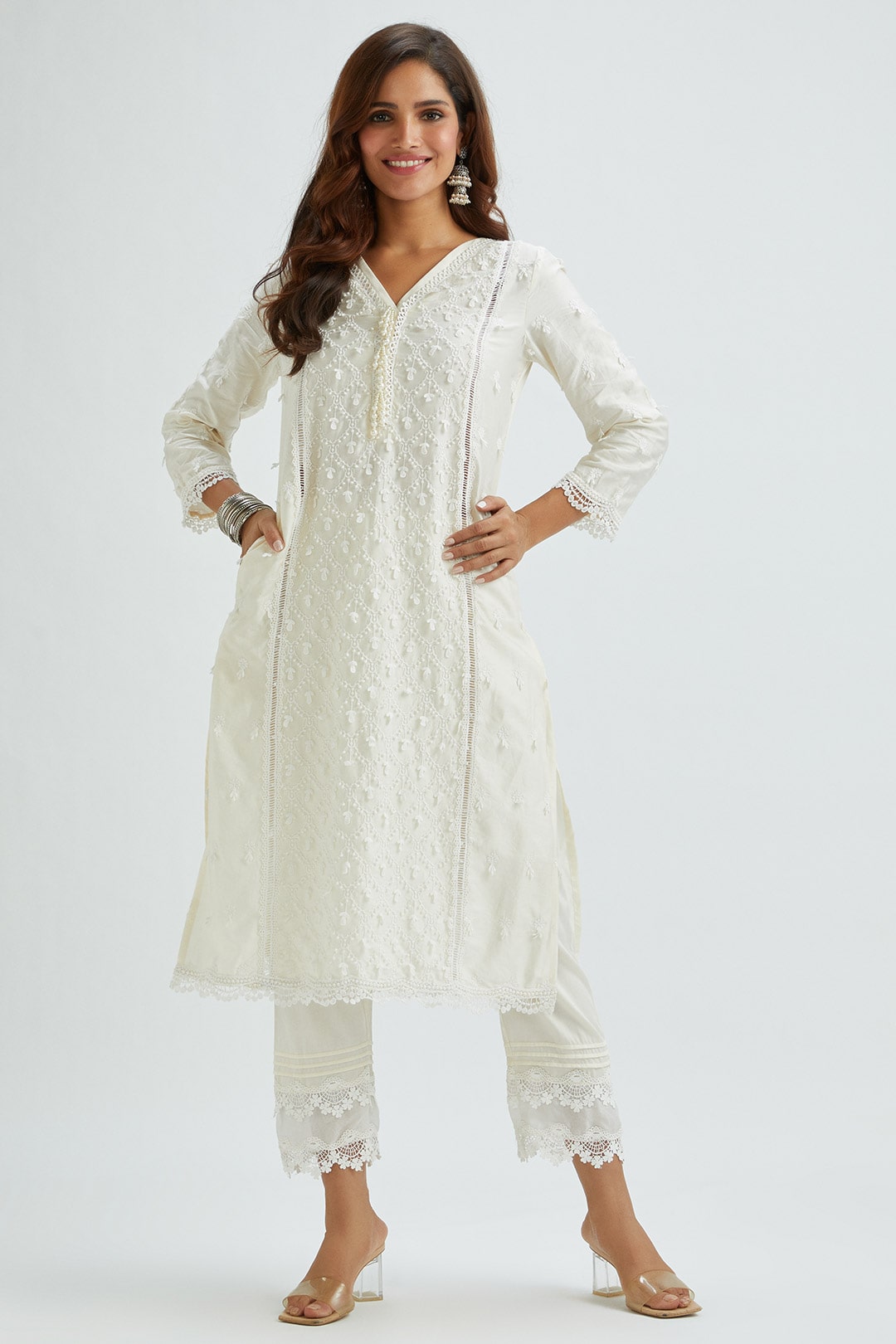 Mumul Supima Satin Ollie Off White Kurta