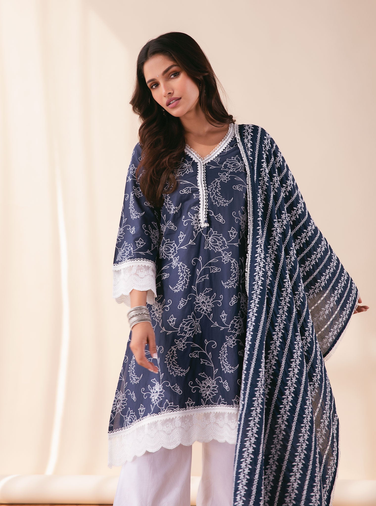 Mulmul Cotton Pixie Navy Kurta