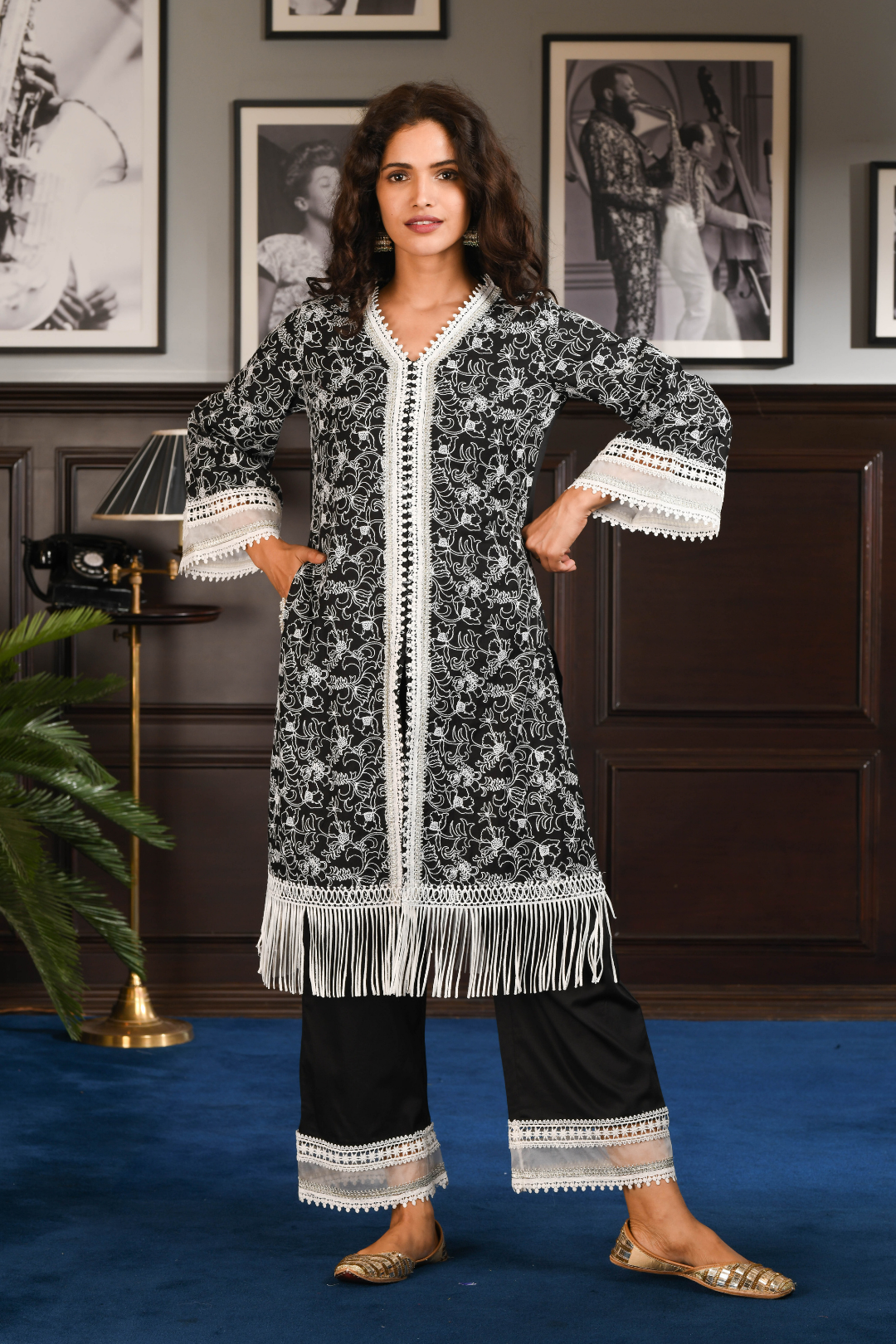 Pima Satin Rafa Kurta With Rafa pyajama