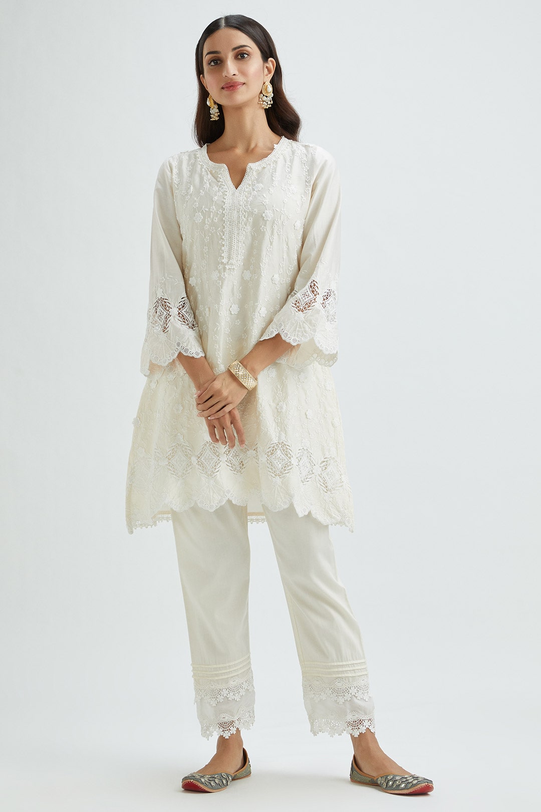 Mulmul Supima Satin Rene Off White Kurta