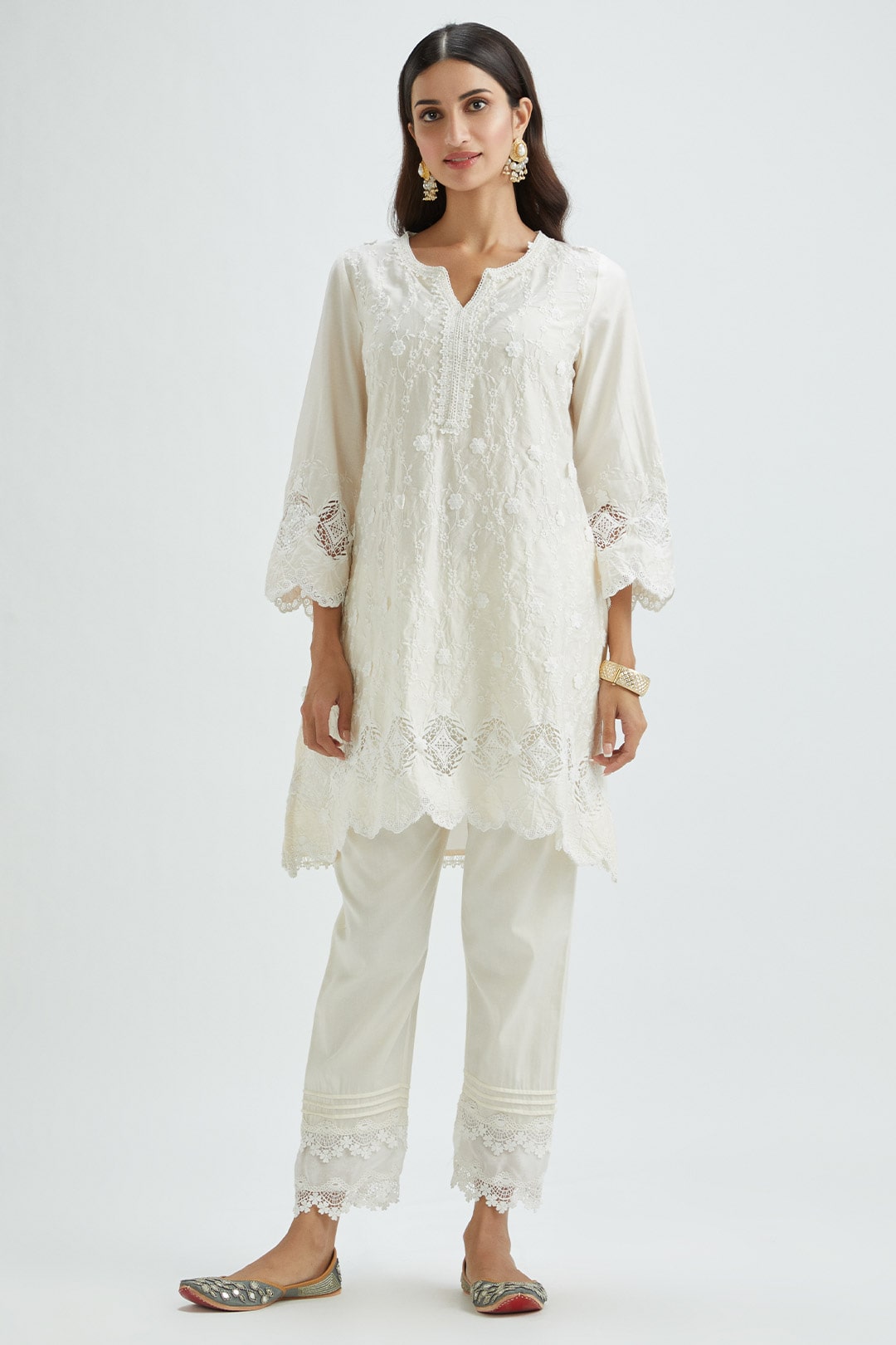 Mulmul Supima Satin Rene Off White Kurta