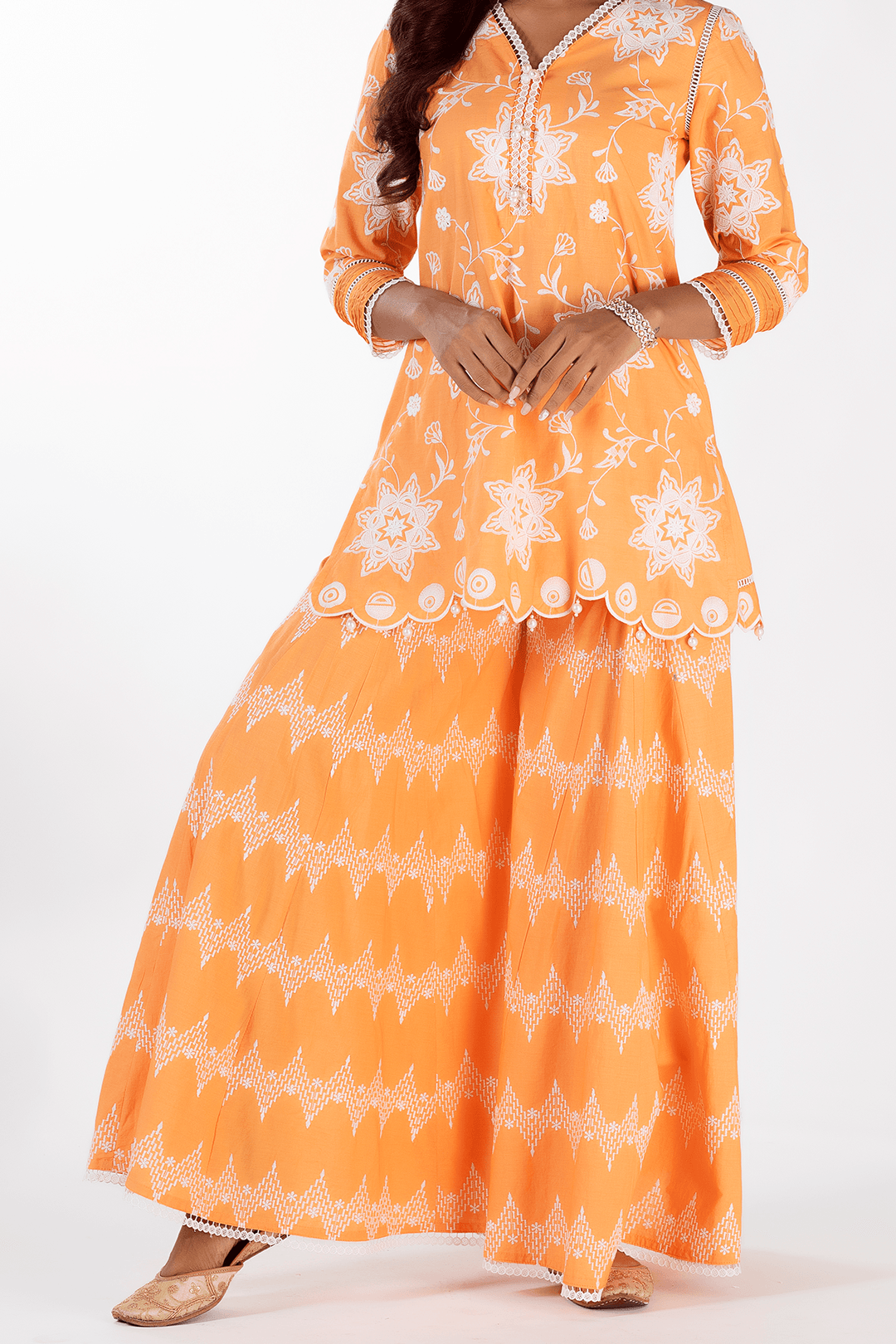 Mulmul Cotton Riley Orange Kurta With Riley Orange Sharara