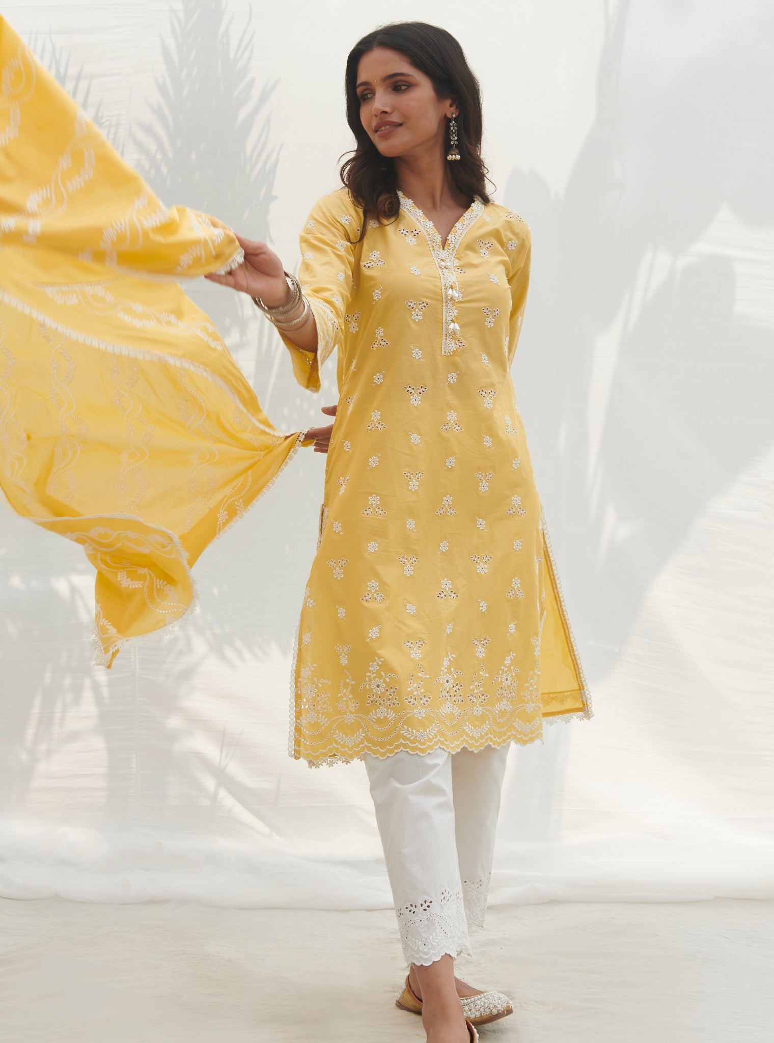 Mulmul Cotton Satari Yellow kurta