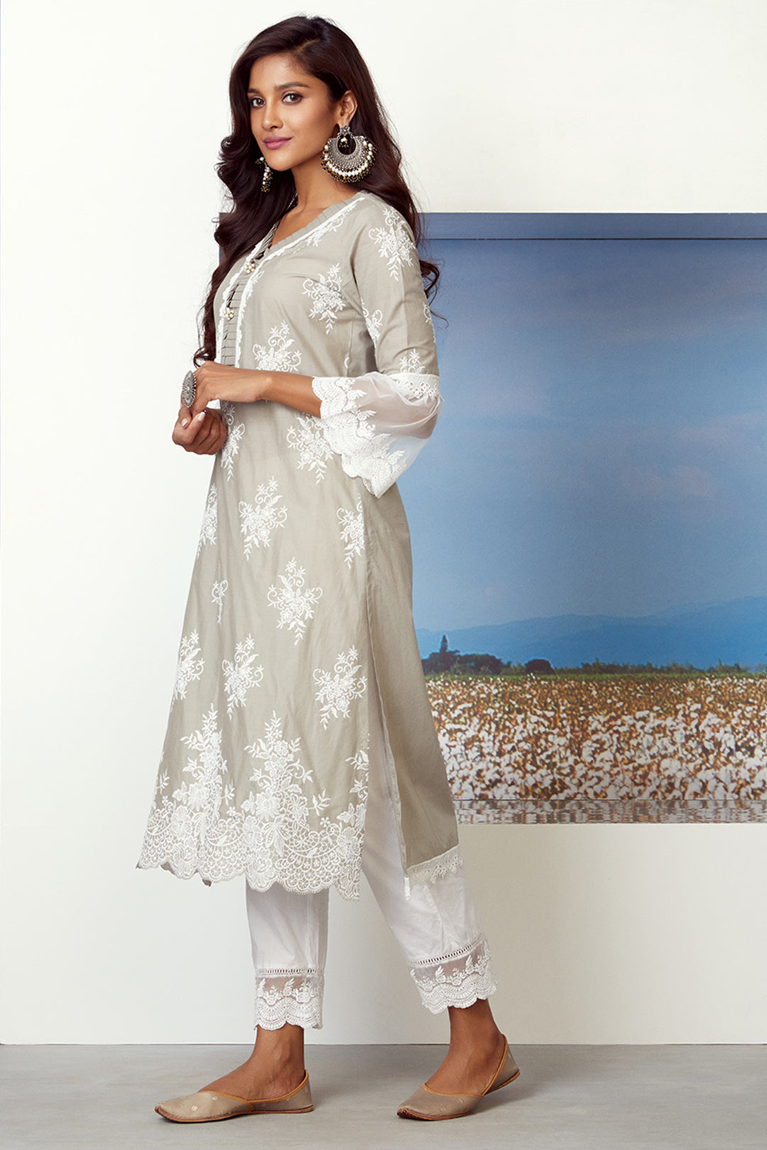 Mulmul Cotton Silver Comet Grey Kurta