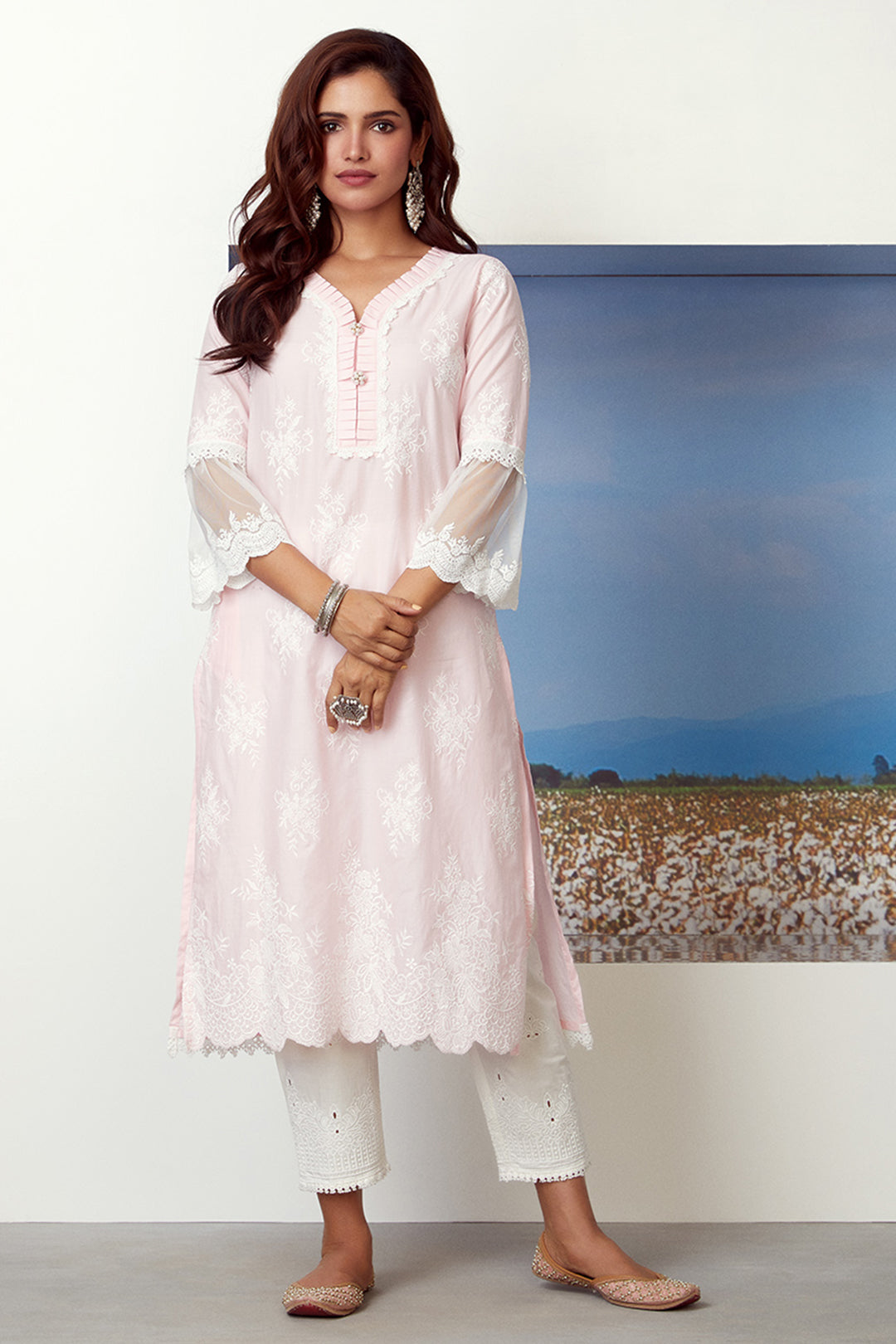 Mulmul Cotton Silver Comet Pink Kurta