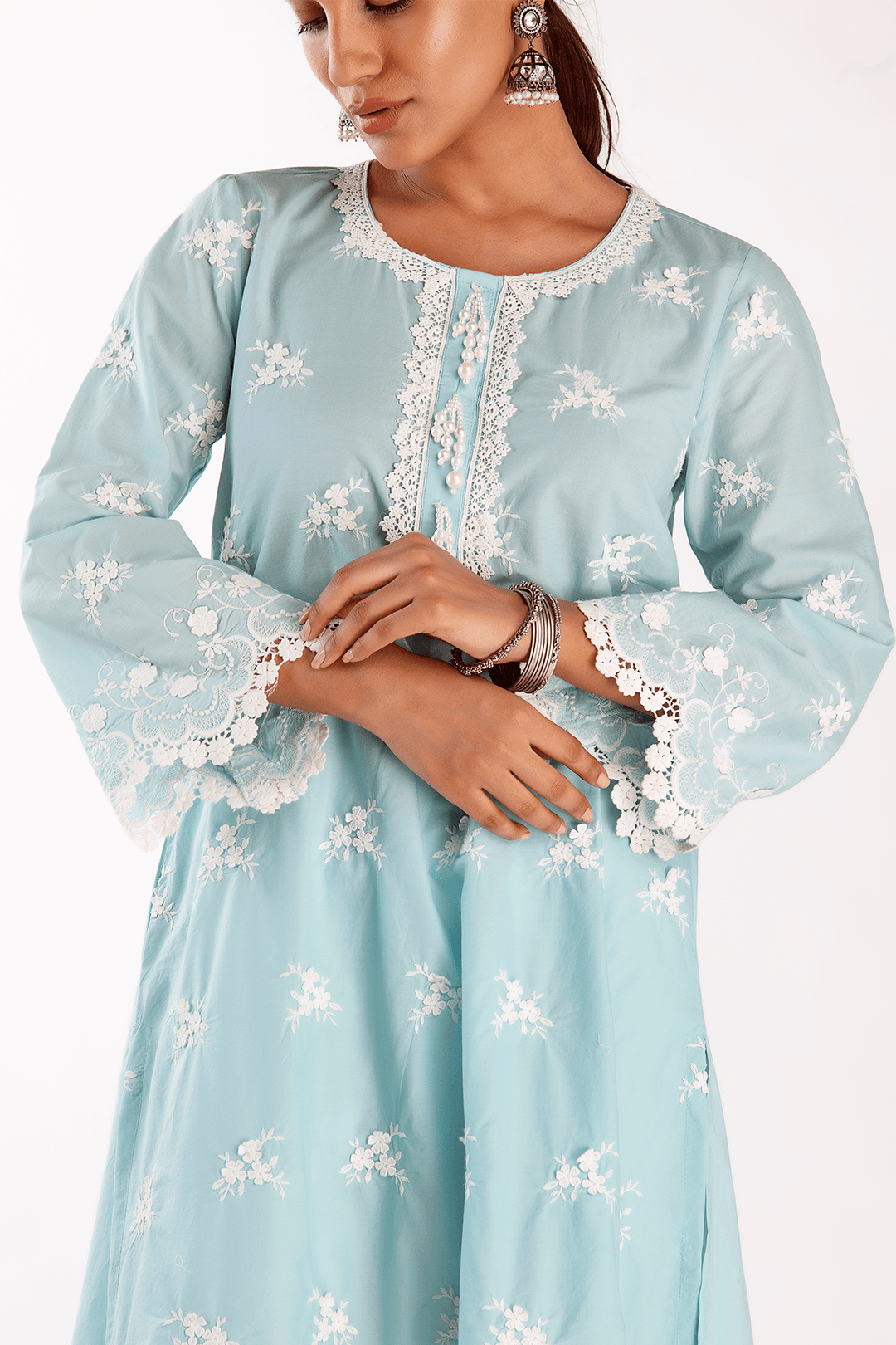 Mulmul Cotton Stella Turquoise Kurta