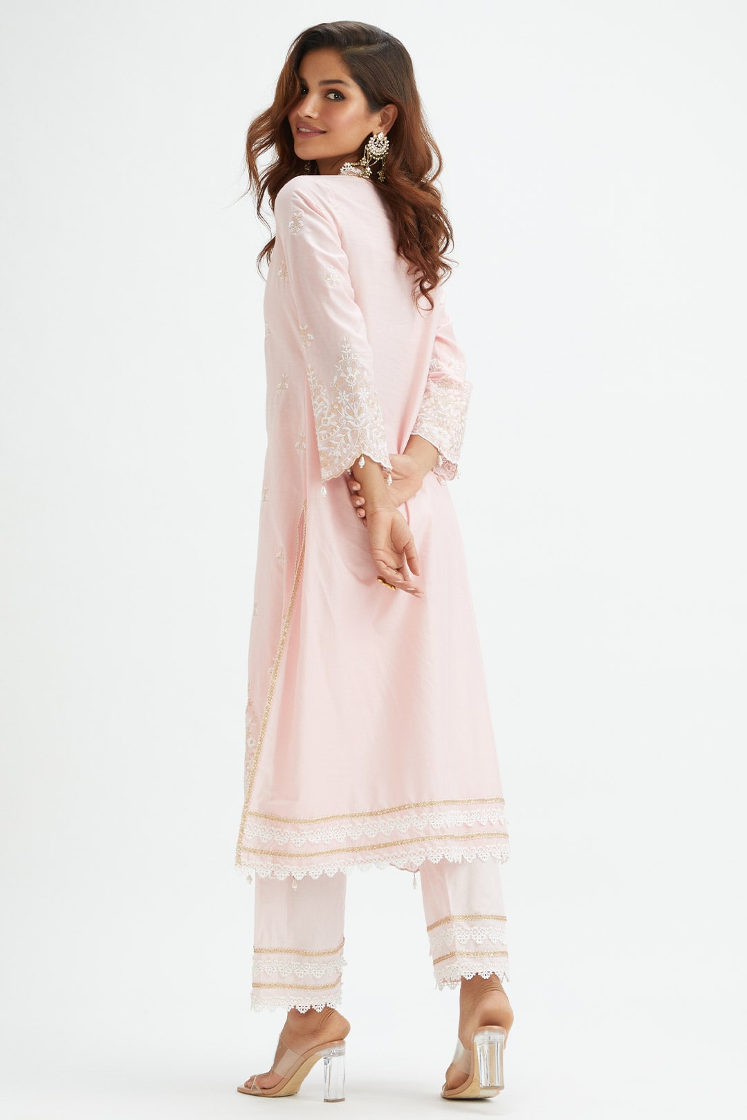 Mulmul Cotton Swan Pink Kurta With Swan Pink Pant