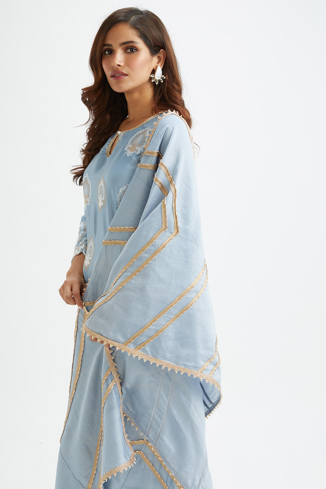 Mulmul Cupro silk Sydney Blue Kurta With Sydney Blue Pant