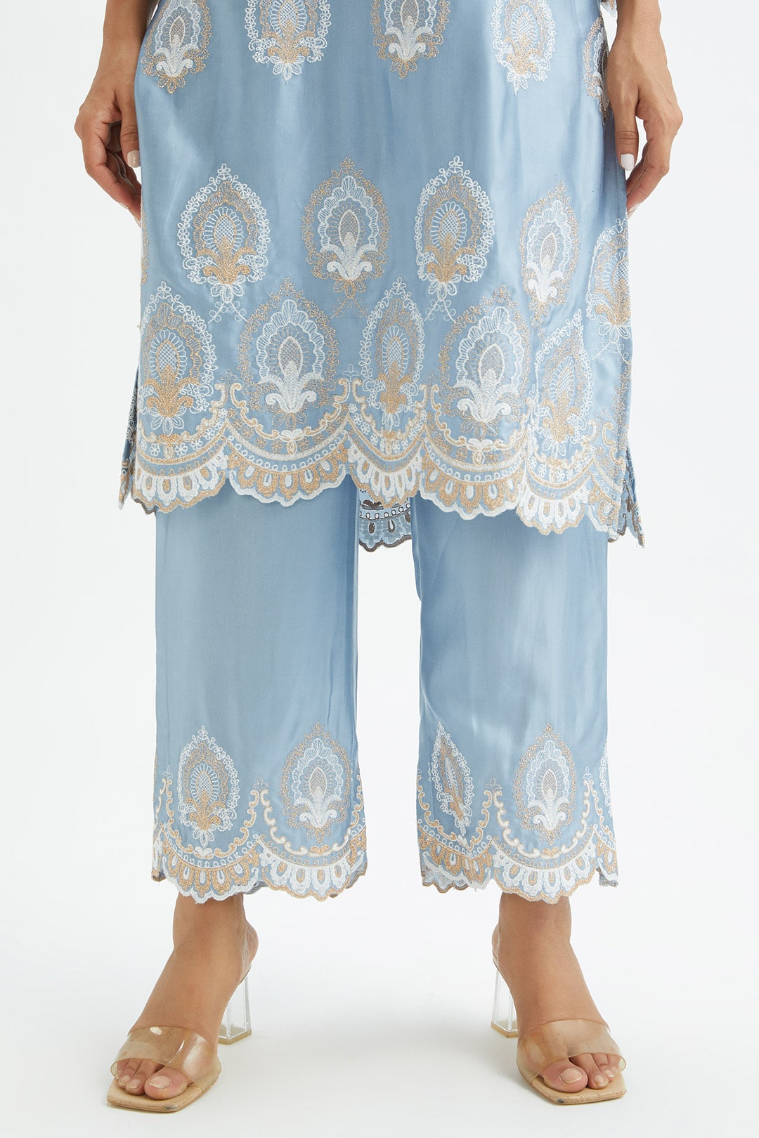 Mulmul Cupro silk Sydney Blue Kurta With Sydney Blue Pant