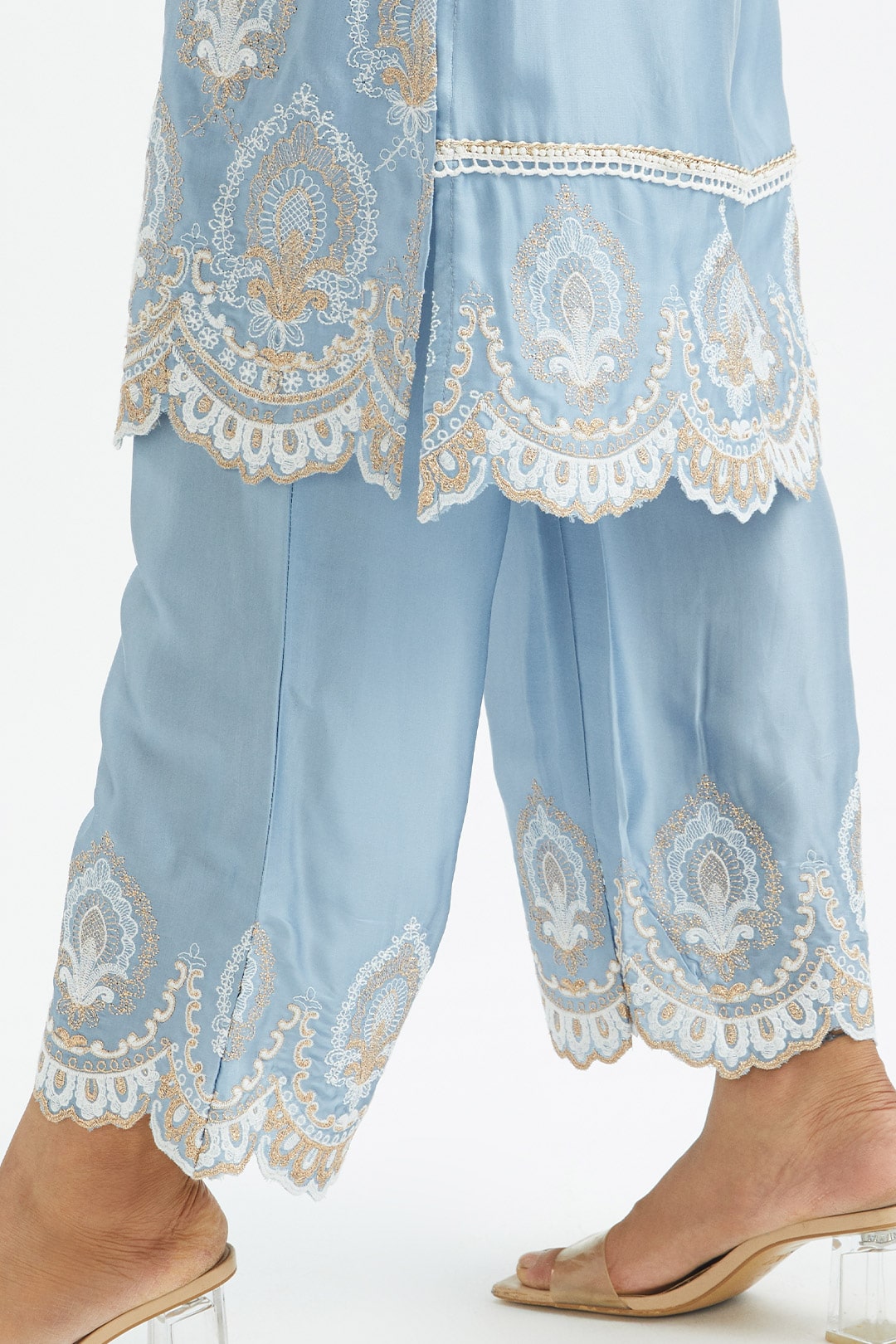 Mulmul Cupro silk Sydney Blue Kurta With Sydney Blue Pant