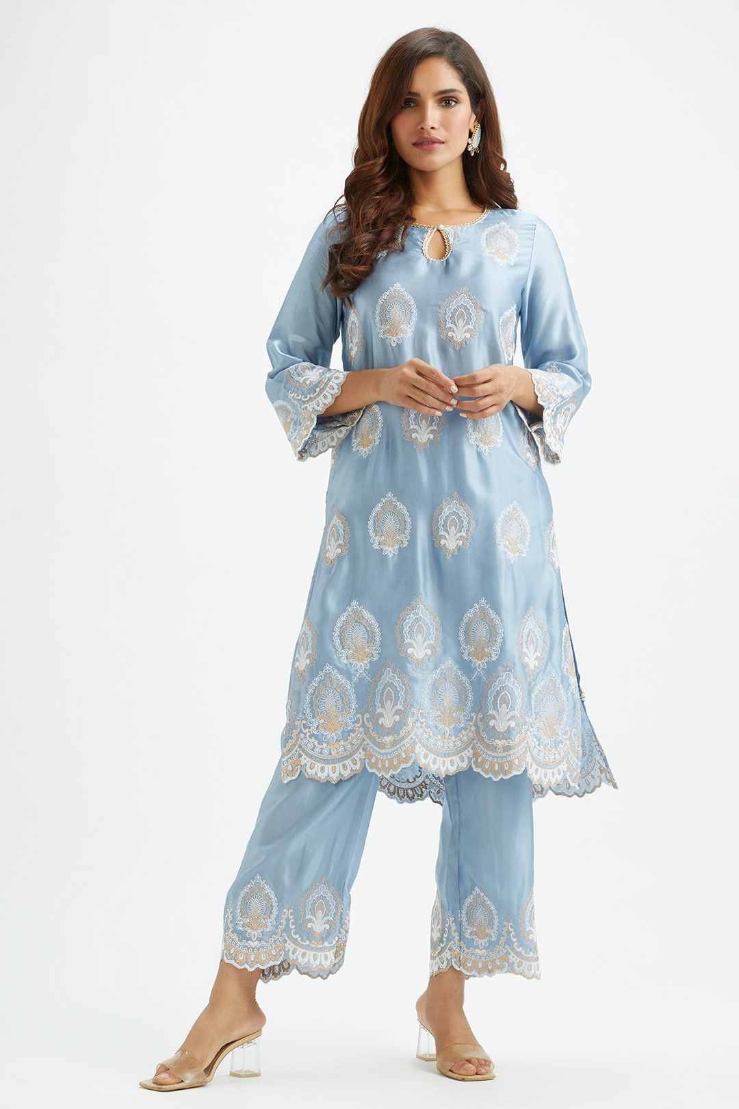 Mulmul Cupro silk Sydney Blue Kurta With Sydney Blue Pant