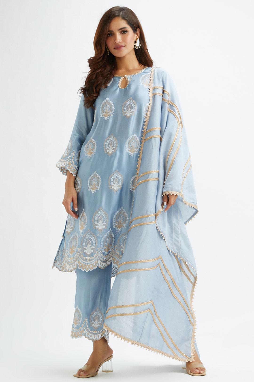 Mulmul Cupro silk Sydney Blue Kurta With Sydney Blue Pant