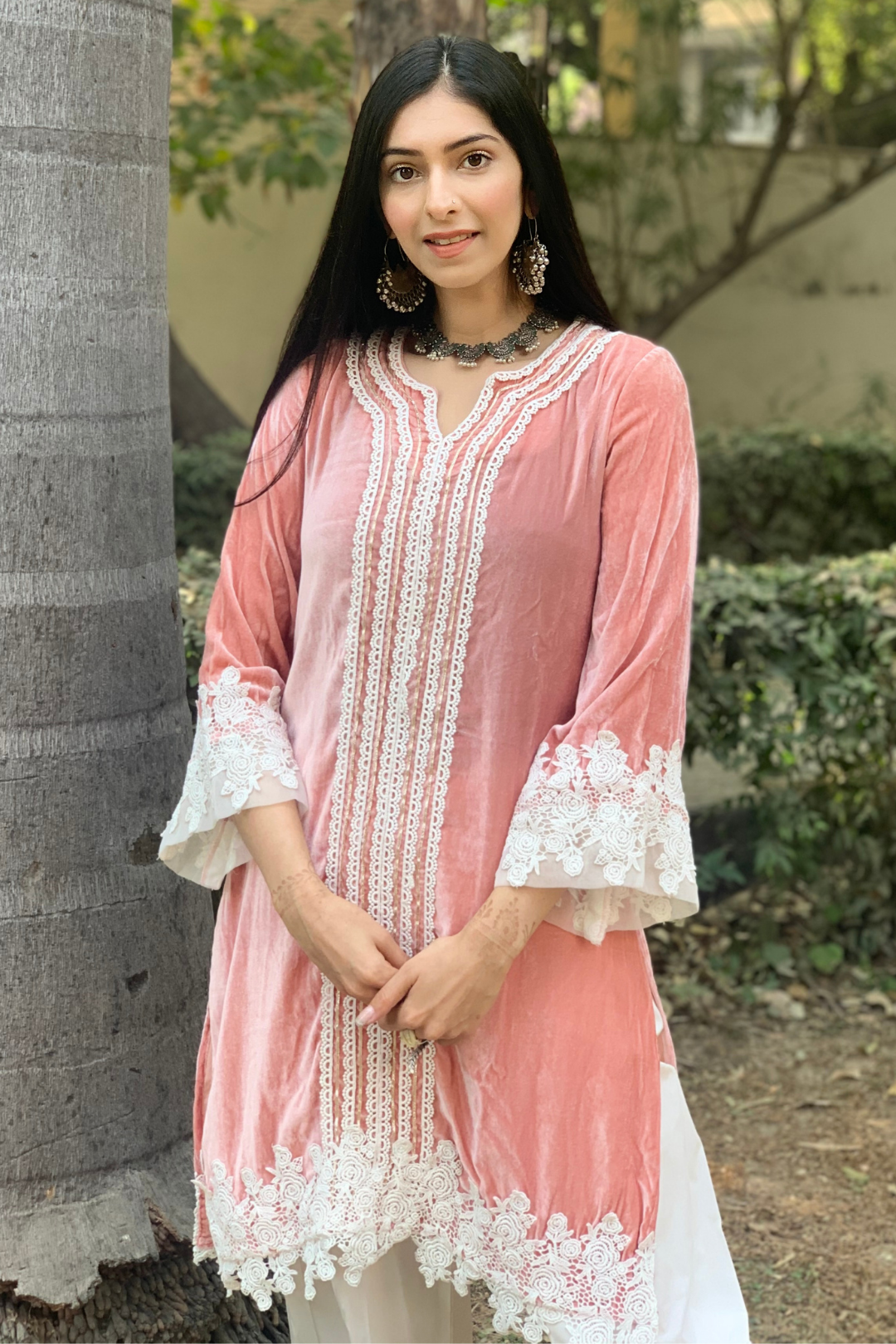 Makhmal Teak Kurta With Front Pleated Pyajama