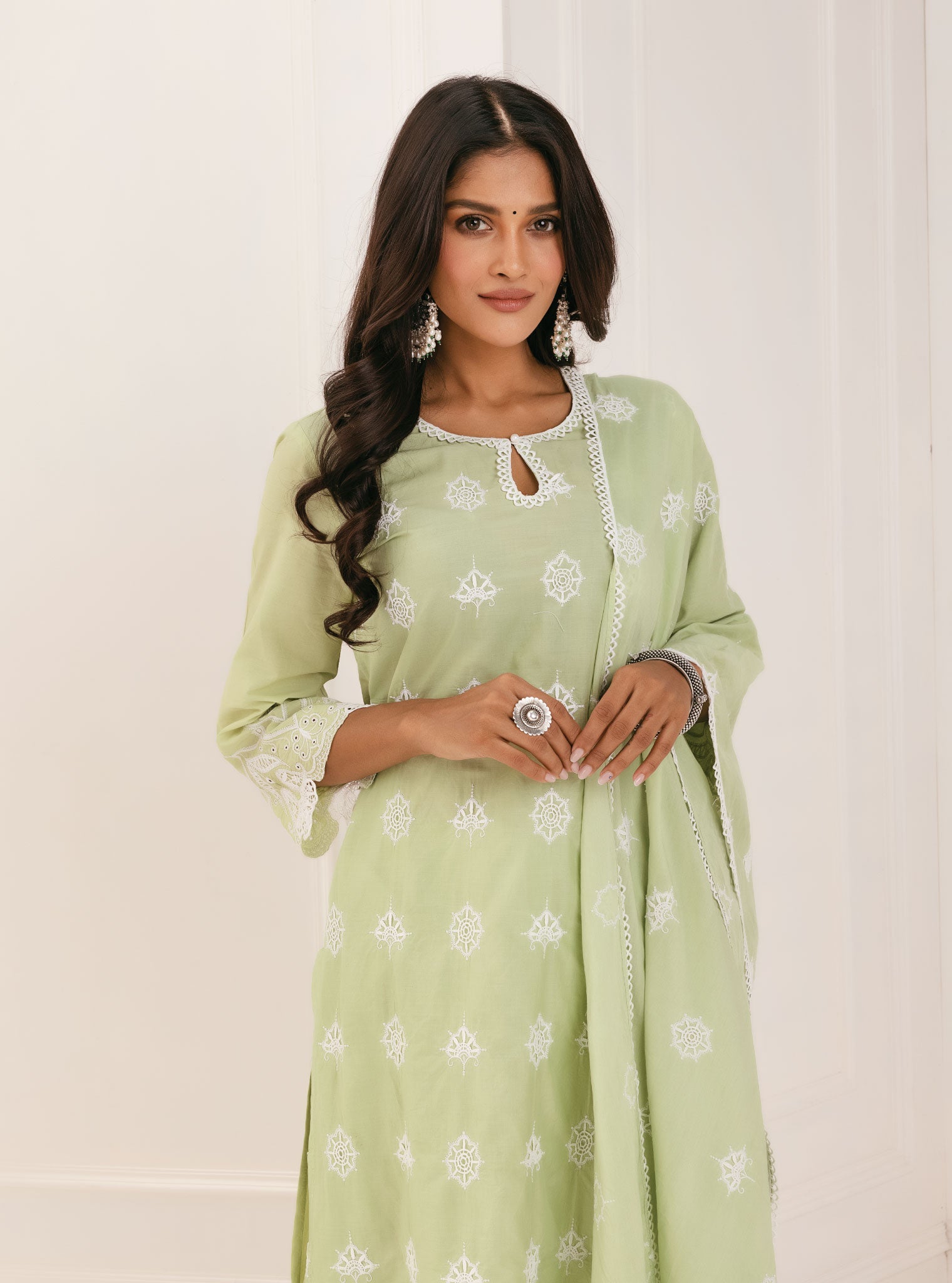 Mulmul Cotton Tia Green Kurta