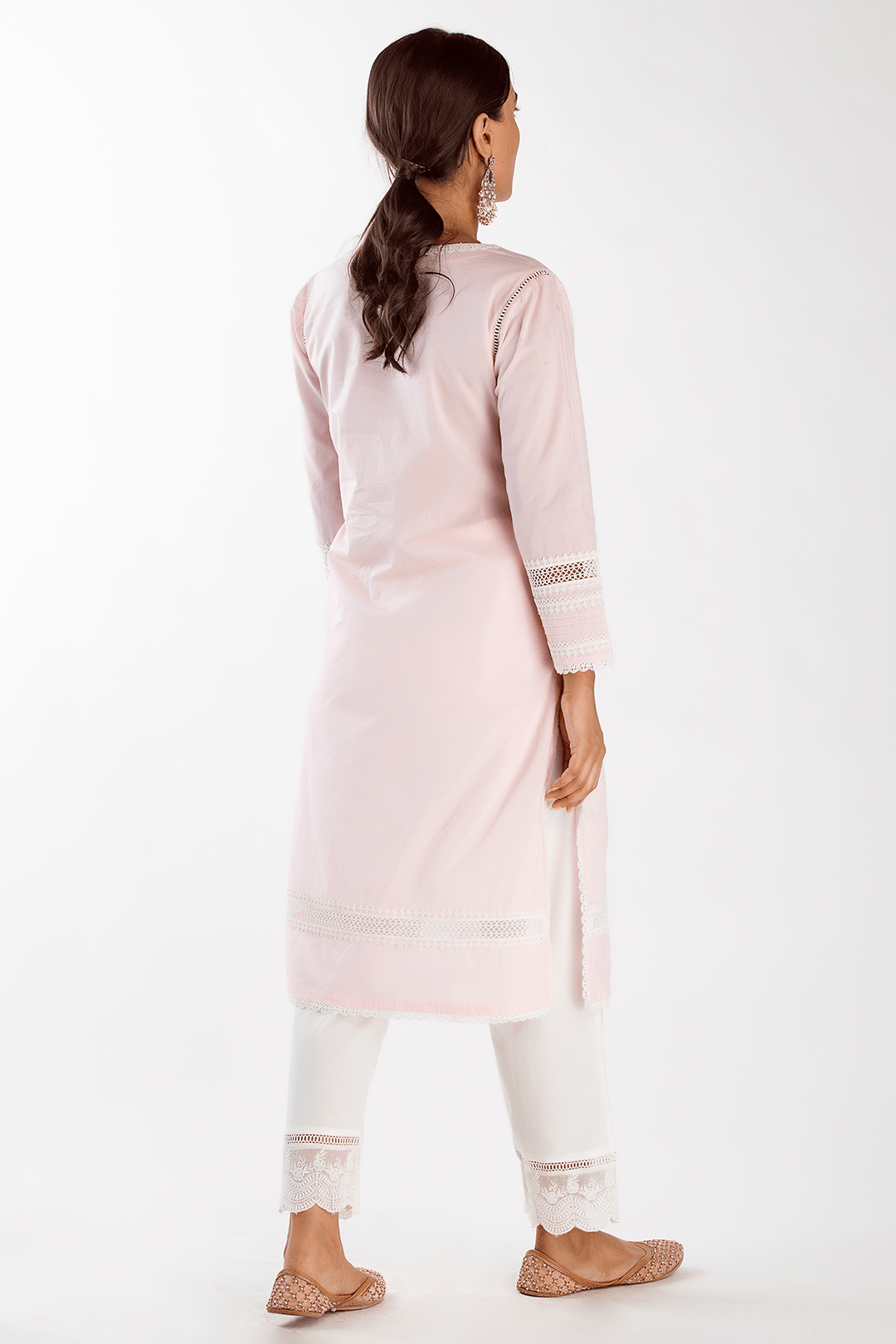 Mulmul Cotton Twilight Pink Kurta With Floral Organza White Pant