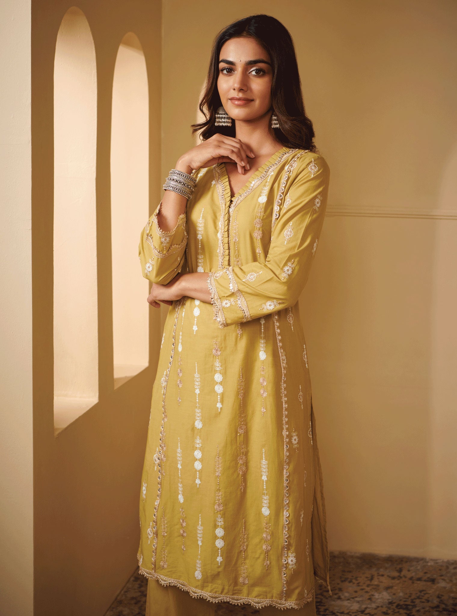 Mulmul Cotton Beki Green Kurta With Beki Green Pant