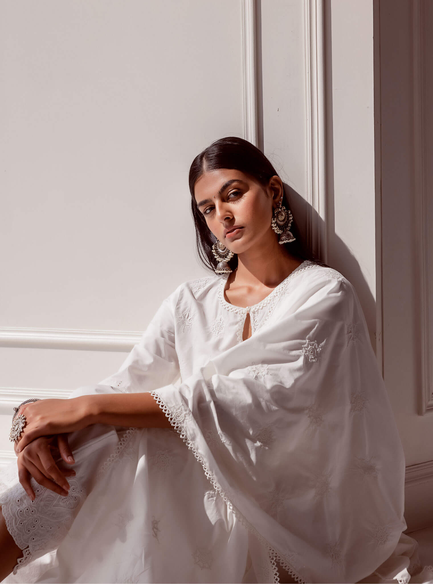 Mulmul Cotton Tia White Kurta With Tia Palazzo