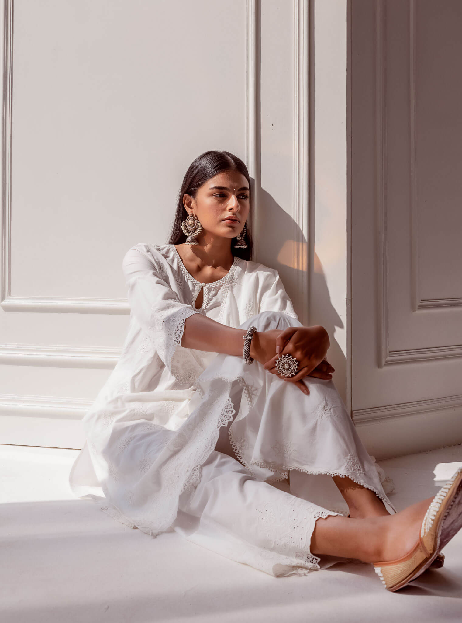 Mulmul Cotton Tia White Kurta With Tia Palazzo