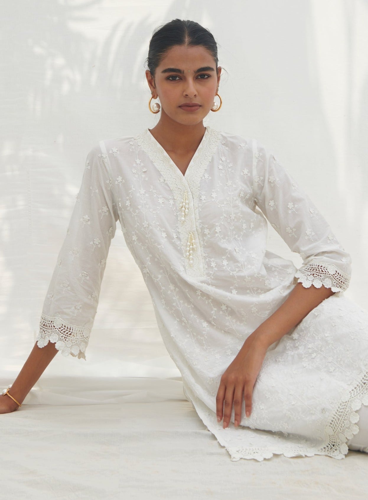 Mulmul Cotton Veliena White kurta