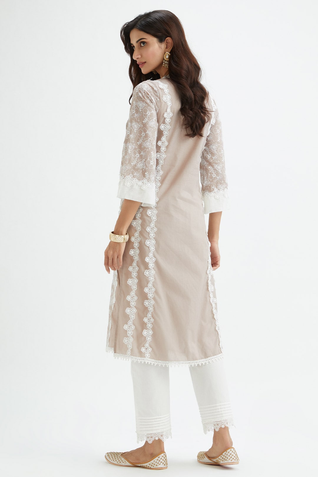 Mulmul Cotton Vireo Grey Kurta With Thin Pintuck White Pyajama