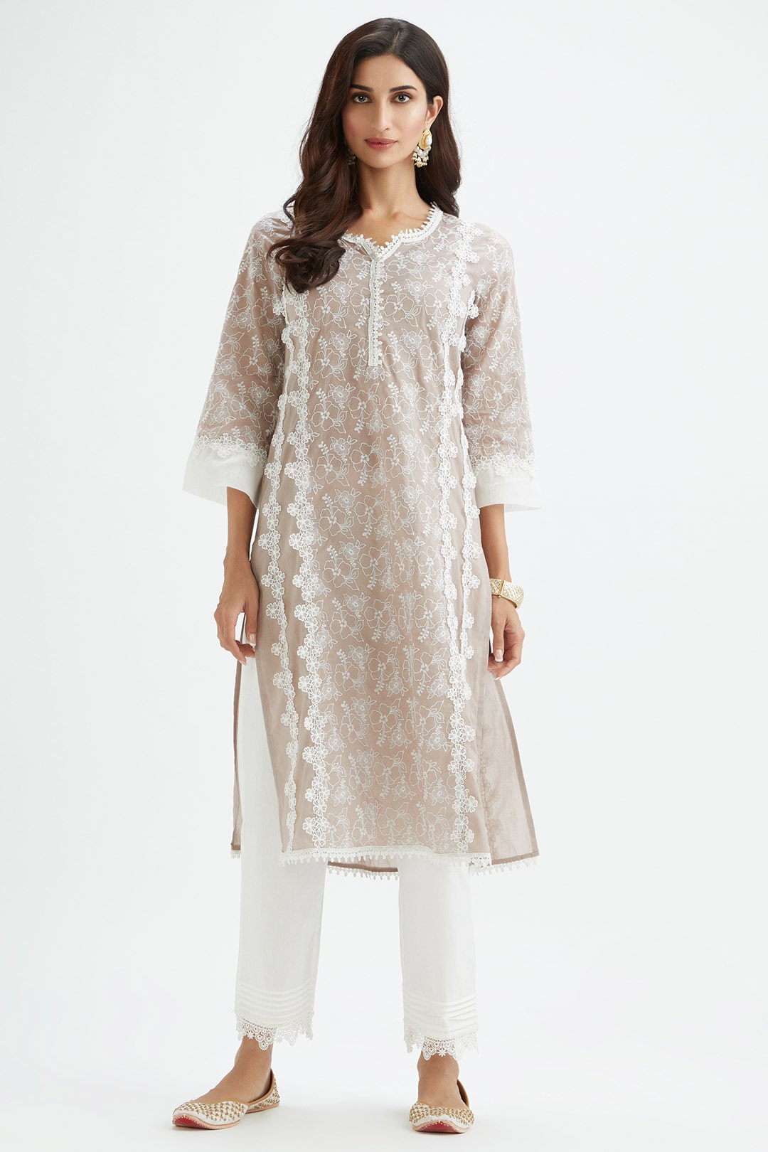 Mulmul Cotton Vireo Grey Kurta With Thin Pintuck White Pyajama